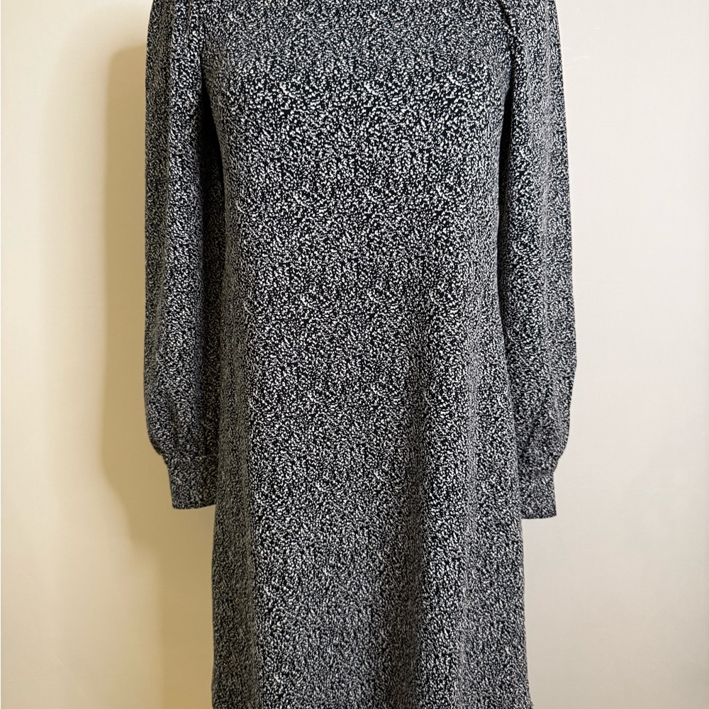LOFT Gray and Black Sheath Dress with Bishop Sleeves